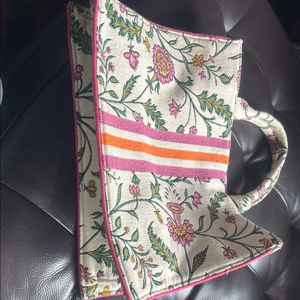 Floral Tote Bag with Pink Accents
